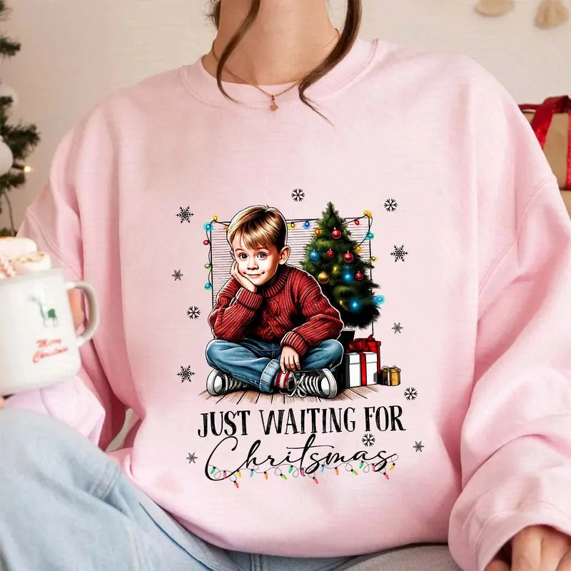 Just Waiting Shirt Merry Movies Santa Claus Merry Xmas Retro University T-Shirts, Hoodie, Sweatshirt - T-Shirt, Sweatshirt, Hoodie