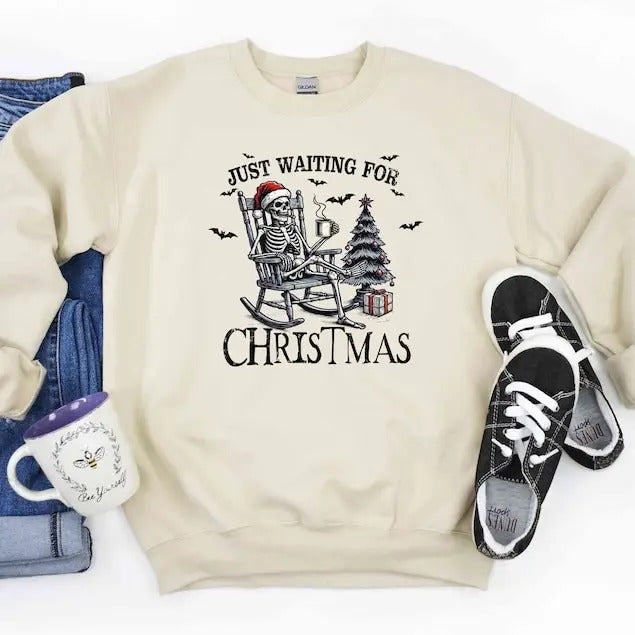 Just Waiting Halloween Skeleton Funny Halloween Skeleton Shirt Spooky Season T-Shirts, Hoodie, Sweatshirt - T-Shirt, Sweatshirt, Hoodie