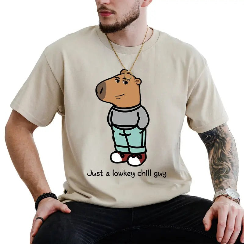 Just Lowkey Chill Guy Shirt Cool Guy Chilling Capybara Sarcastic Tops Boyfriend Comfy Casual Menswear T-Shirts, Hoodie, Sweatshirt - T-Shirt, Sweatshirt, Hoodie
