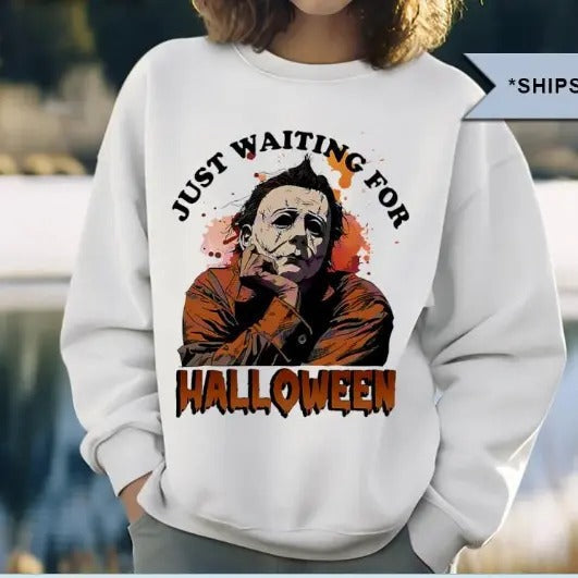 Just Waiting Halloween 2024 Shirt Funny Halloween Funny Horror Character Halloween Halloween Season Halloween T-Shirts, Hoodie, Sweatshirt - T-Shirt, Sweatshirt, Hoodie