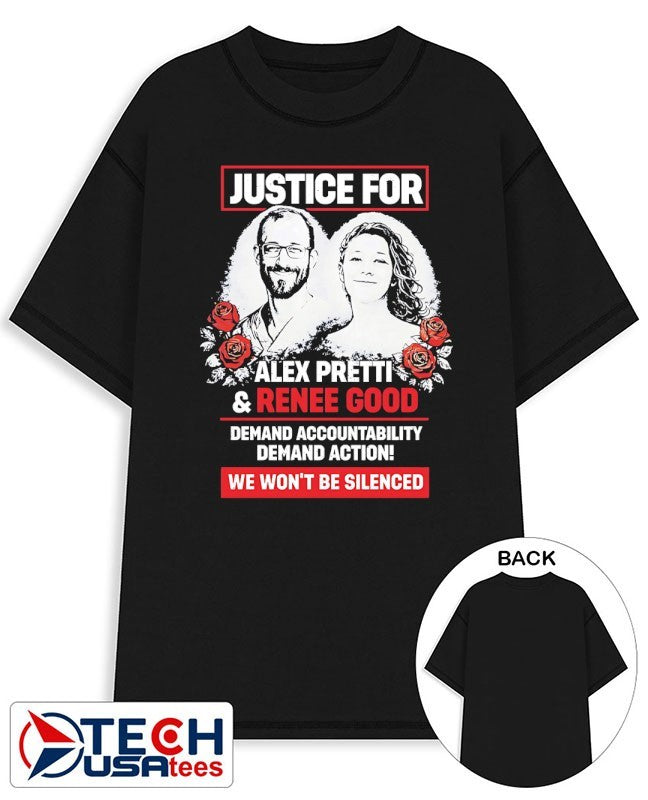 Justice for Alex Pretti and Renee Good we wont be silenced shirt Unisex T-shirt, Sweatshirt, Hoodie, Long Sleeve Tee - T-Shirt, Sweatshirt, Hoodie