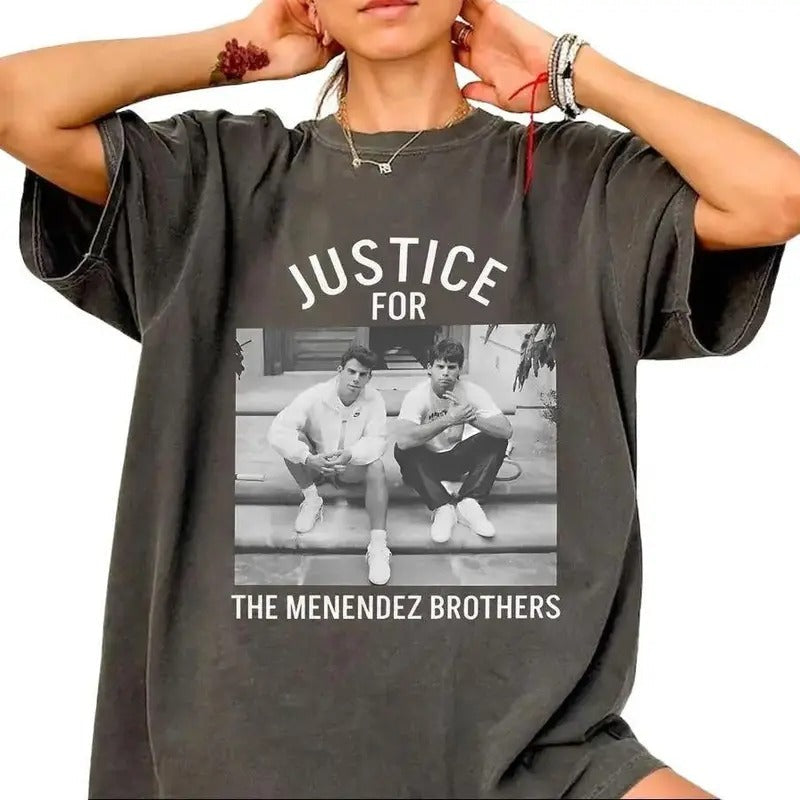 Justice Menendez Brothers Shirt True Crime Shirts Free Erik Lyle Menendez TV Show Fan Nicholas Chavez T-Shirts, Hoodie, Sweatshirt - T-Shirt, Sweatshirt, Hoodie