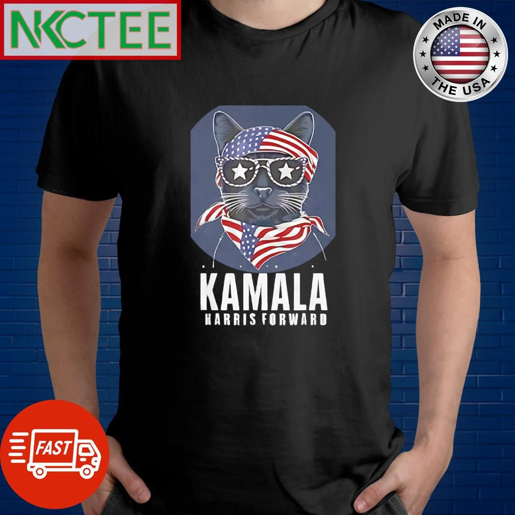 Kamala Harris Forward cat head scarf Flag of the United States shirt Unisex T-shirt, Sweatshirt, Hoodie, Long Sleeve Tee - T-Shirt, Sweatshirt, Hoodie