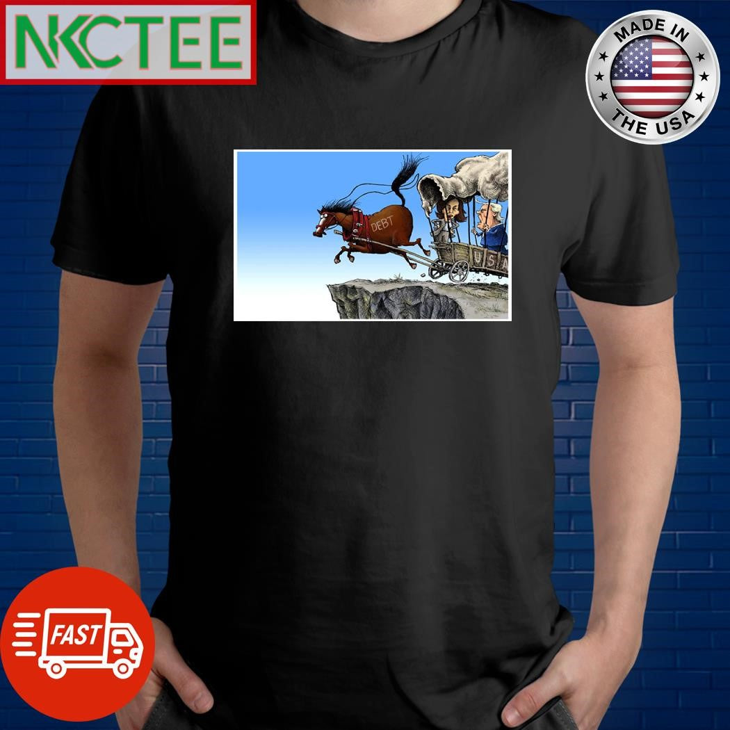 Kamala Harris vs Donald Trump on the DEBT horse-drawn carriage about to plunge into the abyss shirt - T-Shirt, Sweatshirt, Hoodie