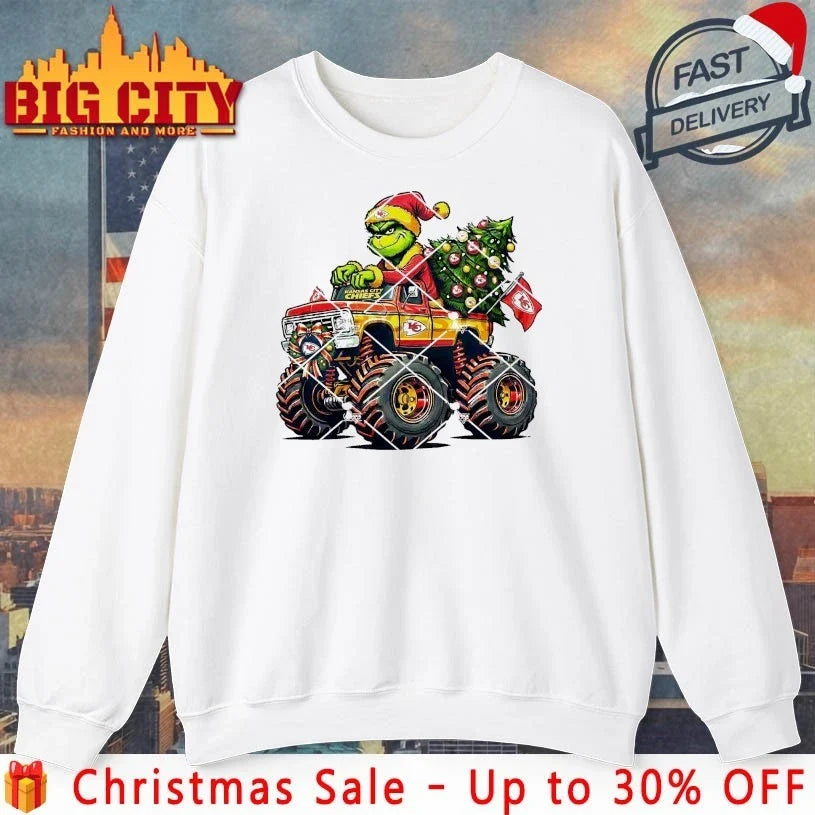 Kansas City Chiefs Grinch Christmas Monster Truck shirt Unisex T-shirt, Sweatshirt, Hoodie, Long Sleeve Tee - T-Shirt, Sweatshirt, Hoodie