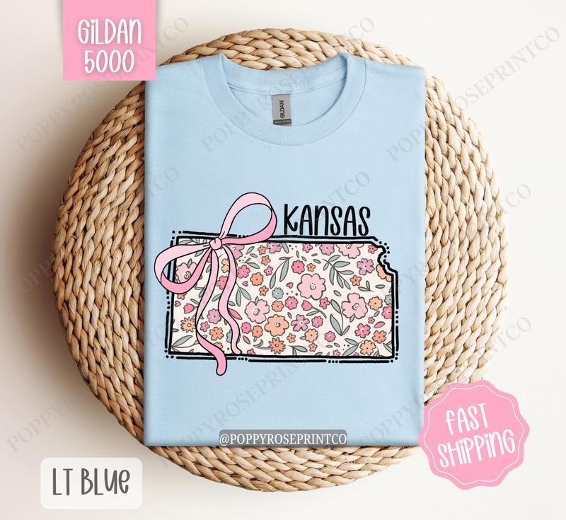 Kansas Gildan Cute Kansas State Shirt Kansas Floral Bow T-Shirts, Hoodie, Sweatshirt - T-Shirt, Sweatshirt, Hoodie