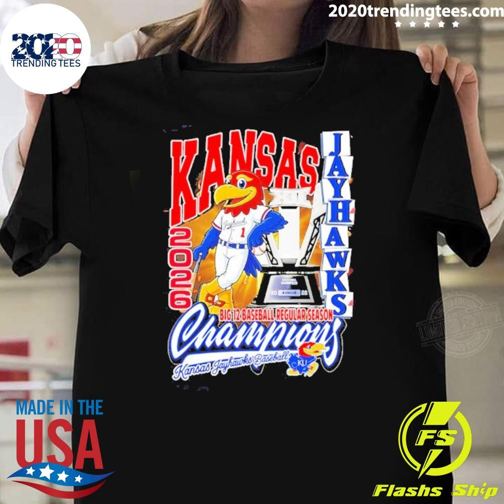 Kansas Jayhawks Baseball Big 12 Regular Season Champions Mascot Trophy Shirt Unisex T-shirt, Sweatshirt, Hoodie, Long Sleeve Tee - T-Shirt, Sweatshirt, Hoodie