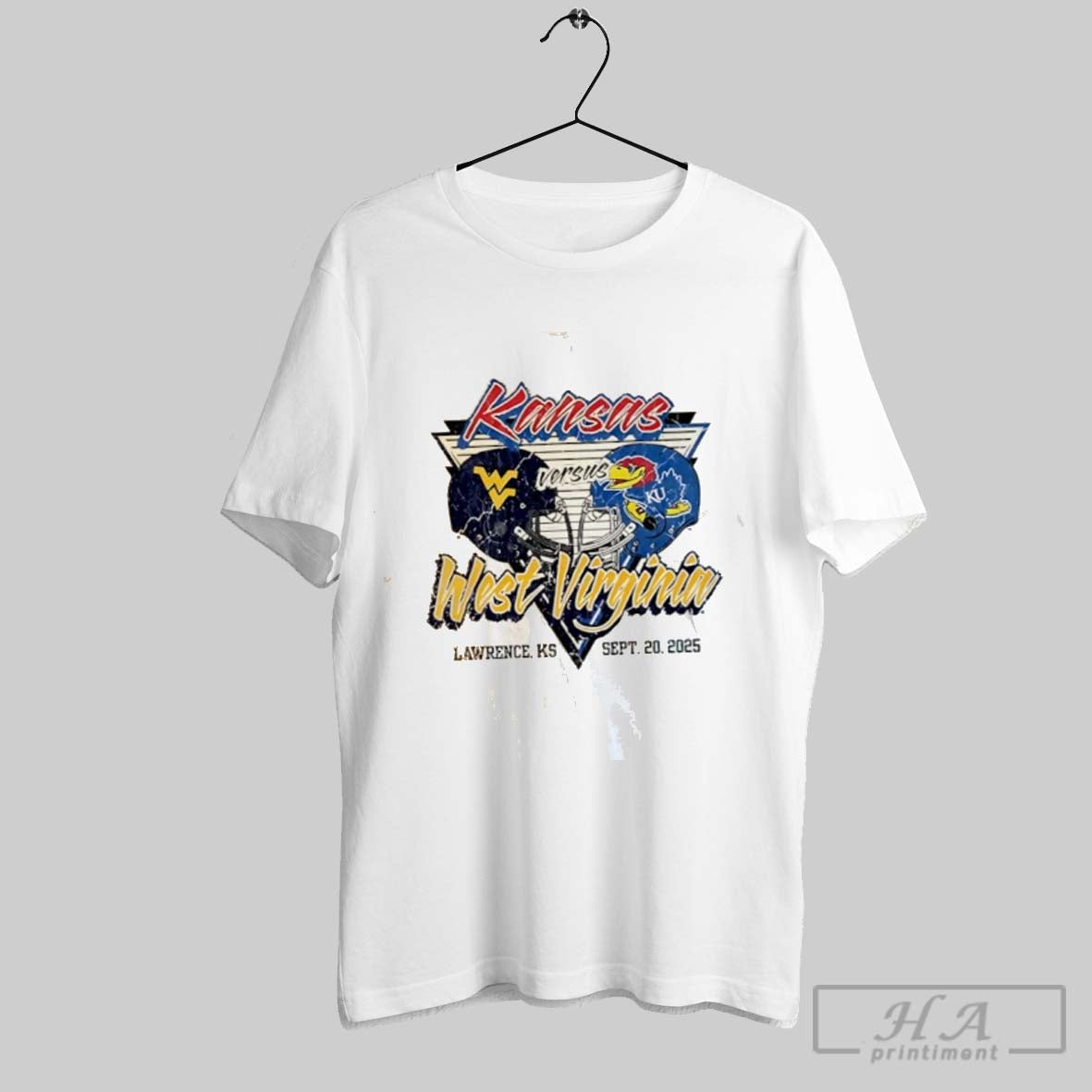 Kansas Jayhawks Vs West Virginia Mountaineers 2025 Helmets Unisex T-shirt, Sweatshirt, Hoodie, Long Sleeve Tee - T-Shirt, Sweatshirt, Hoodie
