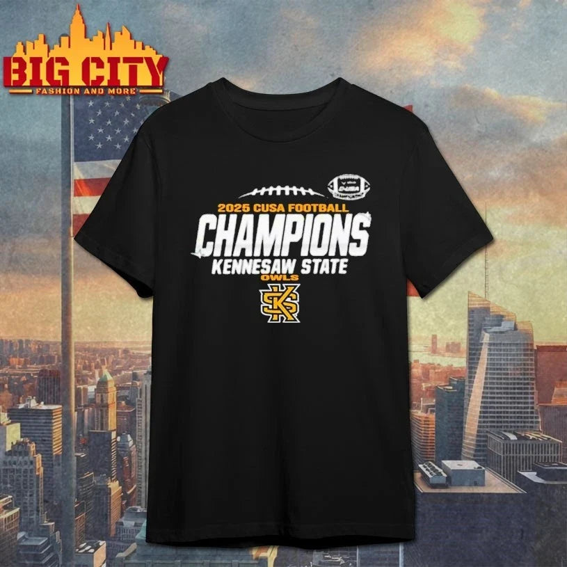 Kennesaw State Owls 2025 CUSA Football Champions shirt Unisex T-shirt, Sweatshirt, Hoodie, Long Sleeve Tee - T-Shirt, Sweatshirt, Hoodie