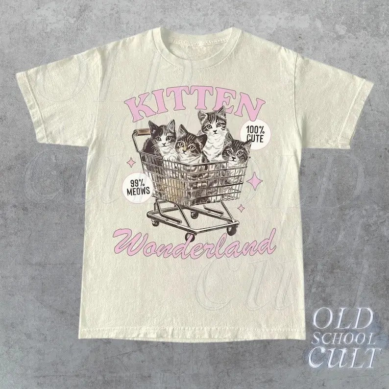 Kitten Wonderland Retro 90s Vintage Cat Nostalgia Relaxed Cotton Retro T-Shirts, Hoodie, Sweatshirt - T-Shirt, Sweatshirt, Hoodie
