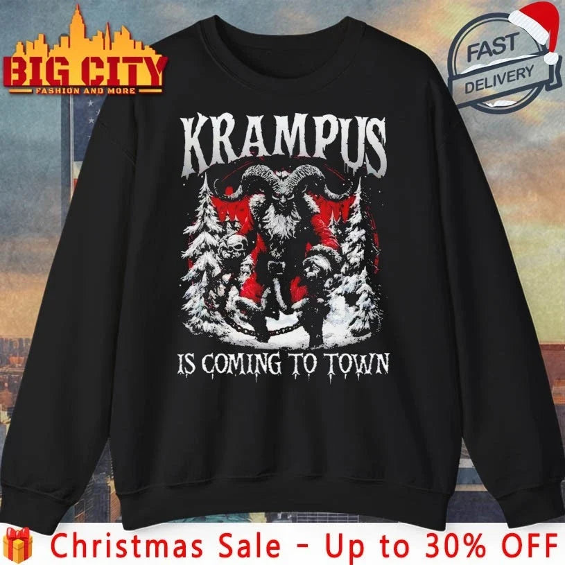 Krampus x Santa is coming to town christmas shirt Unisex T-shirt, Sweatshirt, Hoodie, Long Sleeve Tee - T-Shirt, Sweatshirt, Hoodie