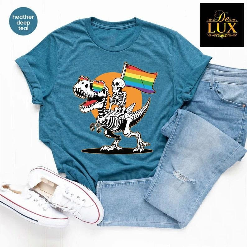 LGBT Skeleton Shirt Gay Skeleton Shirt Skeleton Pride Shirt Dinosaur Pride Queer Pride LGBTQ Flag Shirt Rainbow Gay 02 T-Shirts, Hoodie, Sweatshirt - T-Shirt, Sweatshirt, Hoodie