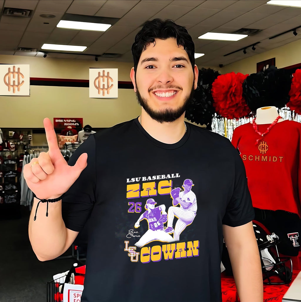 LSU baseball Zac Cowan number 26 leg lift pose shirt Unisex T-shirt, Sweatshirt, Hoodie, Long Sleeve Tee - T-Shirt, Sweatshirt, Hoodie
