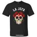 La Jefa Sugar Skull Day Dead Dia De Los Muertos Sugar Skull Halloween Costume Hispanic Halloween Spooky Latina Season Back Side Cotton Menswear Womenswear Top T-Shirts, Hoodie, Sweatshirt - T-Shirt, Sweatshirt, Hoodie