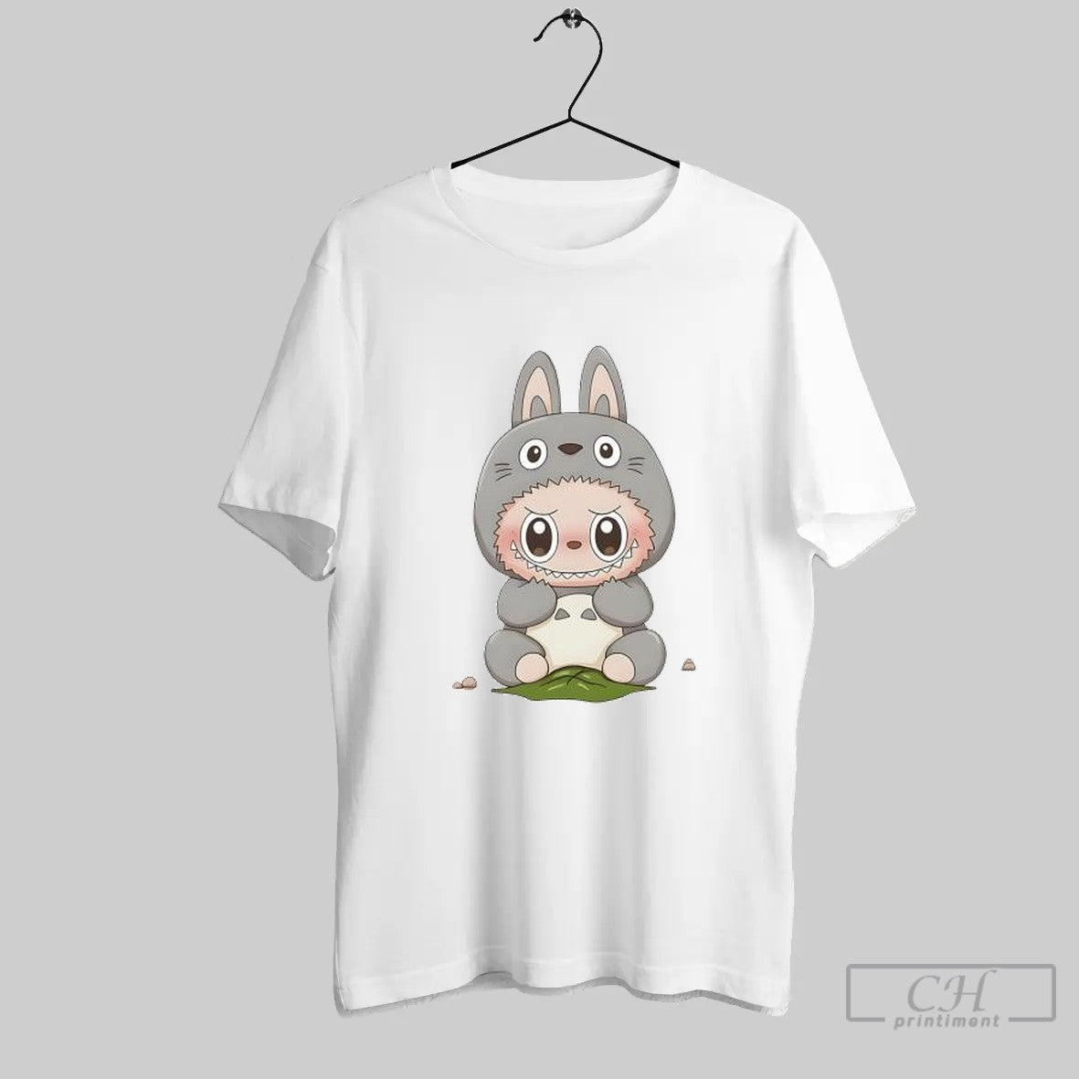 Labubu Cute Totoro Holding A Leaf T Shirt Unisex T-shirt, Sweatshirt, Hoodie, Long Sleeve Tee - T-Shirt, Sweatshirt, Hoodie