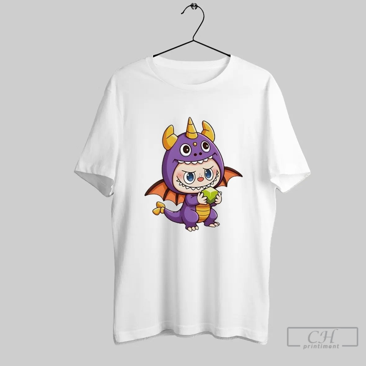Labubu Wearing Dragon Costume Holding Green Magic Cube T Shirt Unisex T-shirt, Sweatshirt, Hoodie, Long Sleeve Tee - T-Shirt, Sweatshirt, Hoodie