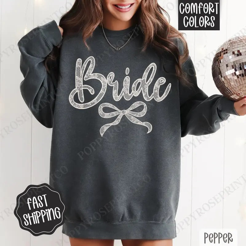 Lace Bride Comfort Colors Bridal Coquette Lace Bow Cute T-Shirts, Hoodie, Sweatshirt - T-Shirt, Sweatshirt, Hoodie