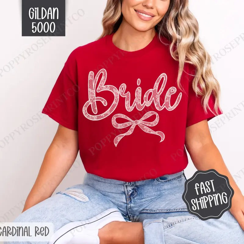 Lace Bride Shirt Gildan Bridal Coquette Lace Bow Cute Plus Sizes T-Shirts, Hoodie, Sweatshirt - T-Shirt, Sweatshirt, Hoodie