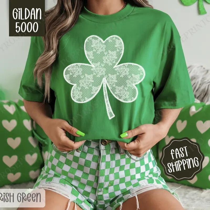 Lace Clover Shirt Gildan St Patrick'S Day Cute Plus Sizes T-Shirts, Hoodie, Sweatshirt - T-Shirt, Sweatshirt, Hoodie