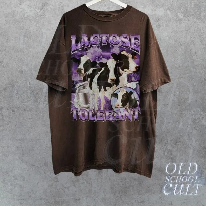 Lactose Tolerant Vintage Bootleg Retro Milk 90s Funny Shirt Funny Shirts Friends Y2k Baggy Shirt Meme Shirts T-Shirts, Hoodie, Sweatshirt - T-Shirt, Sweatshirt, Hoodie