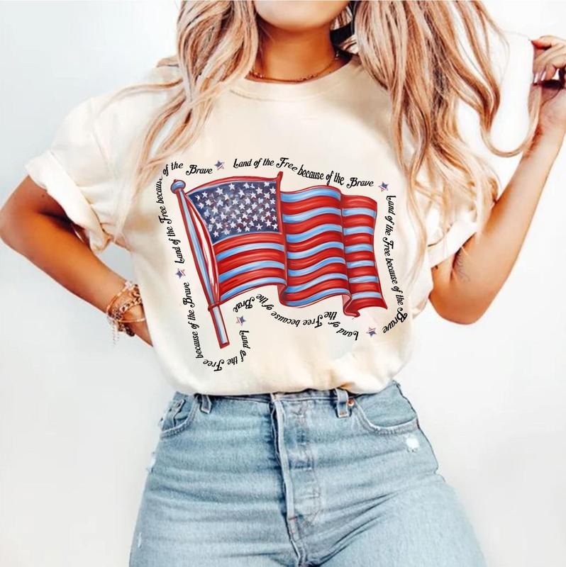 Land Free American Flag 4th July Memorial Day Shirt Girly USA Independence Day Vintage America 1776 T-Shirts, Hoodie, Sweatshirt - T-Shirt, Sweatshirt, Hoodie
