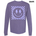 Lavender Checkered Happy Face Puff Long Sleeve Comfort Colors T-Shirts, Hoodie, Sweatshirt - T-Shirt, Sweatshirt, Hoodie