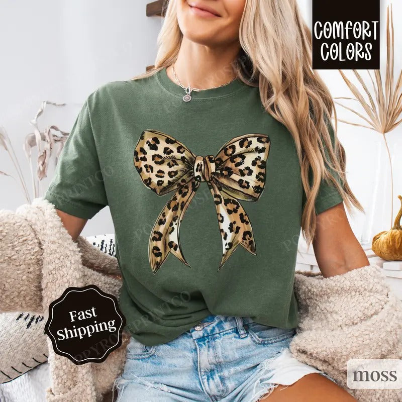 Leopard Bow Shirt Comfort Colors Coquette Cheetah T-Shirts, Hoodie, Sweatshirt - T-Shirt, Sweatshirt, Hoodie