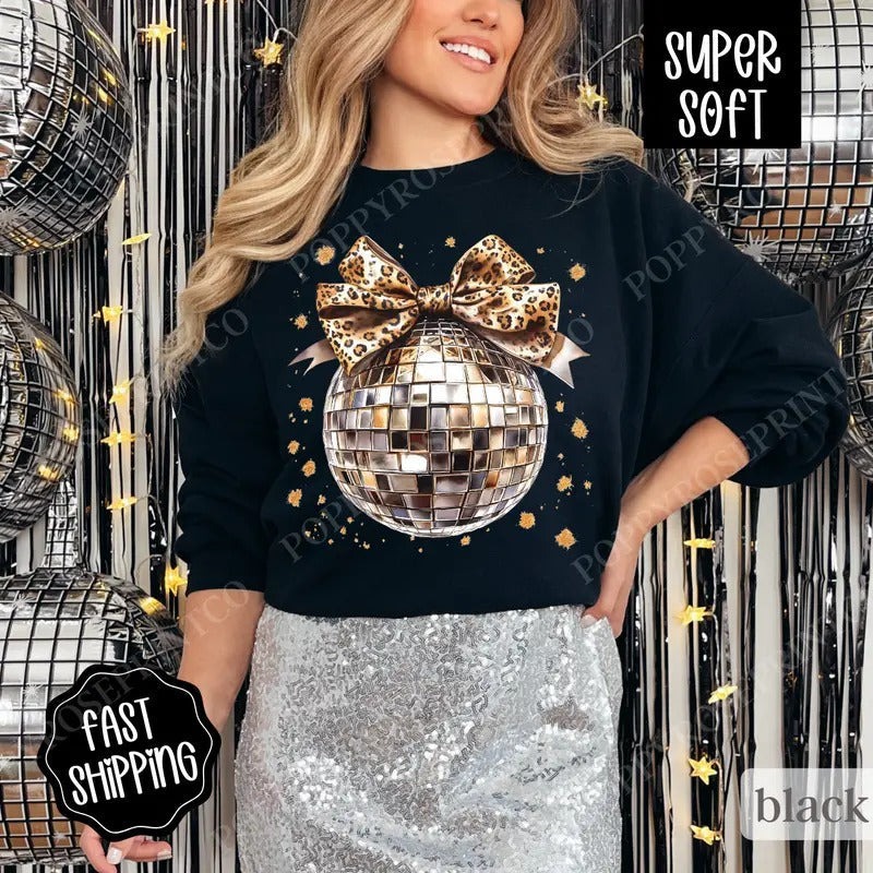 Leopard Disco Bow New Year'S 2025 NYE T-Shirts, Hoodie, Sweatshirt - T-Shirt, Sweatshirt, Hoodie