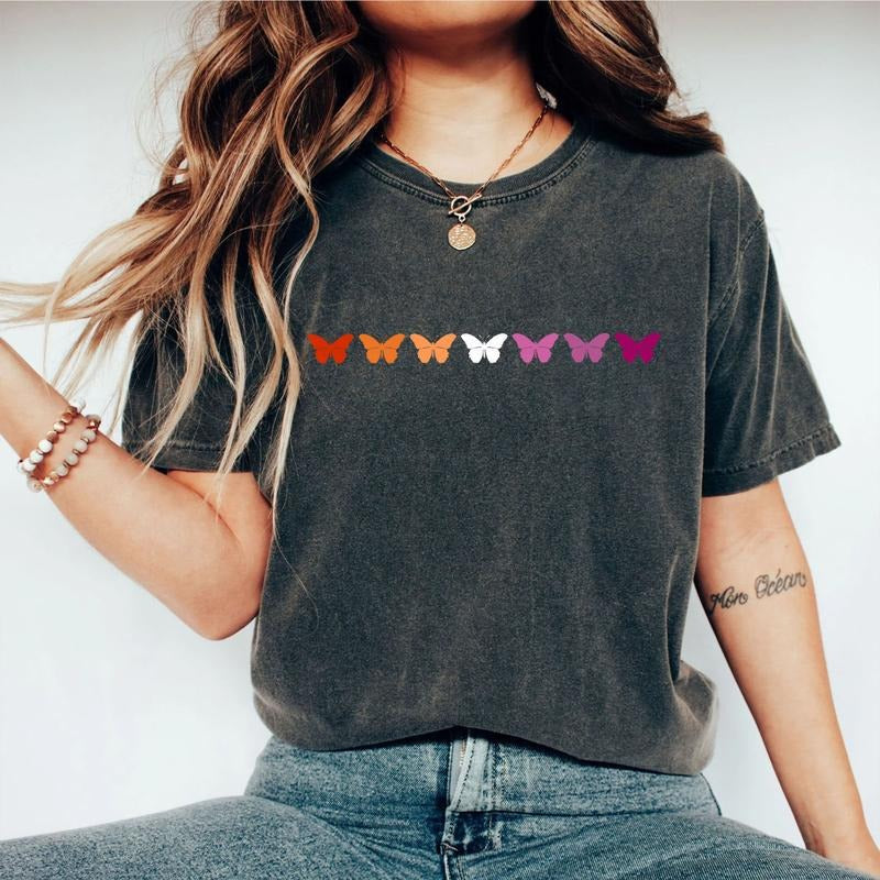 Lesbian Butterflies Shirt Rainbow Pride Vintage Lesbian Lesbian Butterfly Shirt LGBTQ Progress Pride Shirt Gay Pride Pride Month Comfort Shirt LGBT Support Shirt LGBTQ Flag Shirt Top T-Shirts, Hoodie, Sweatshirt - T-Shirt, Sweatshirt, Hoodie