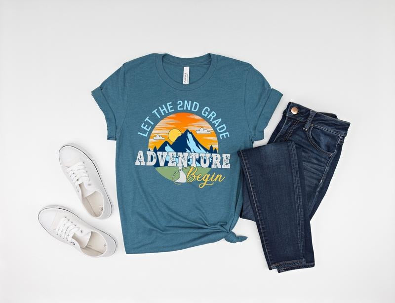 Let 2nd Grade Adventure Begin Shirt Hello Second Grade Shirt Back School Shirt Second Grade Teacher Shirt First Day School T-Shirts, Hoodie, Sweatshirt - T-Shirt, Sweatshirt, Hoodie