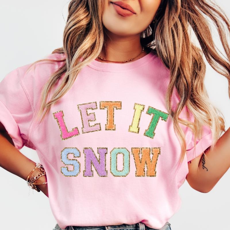 Let Snow Faux Sparkling Shirt Shirt Festive Printed Cotton Comfortable Casual Top Womenswear Athletic T-Shirts, Hoodie, Sweatshirt - T-Shirt, Sweatshirt, Hoodie