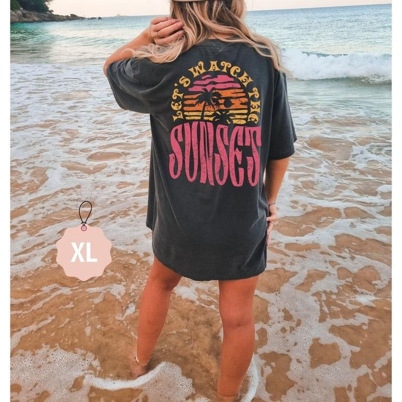 Lets Watch Sunset Cute Beach Shirt Summer Cute Summer Tops Coconut Girl Y2k Beach 02 T-Shirts, Hoodie, Sweatshirt - T-Shirt, Sweatshirt, Hoodie
