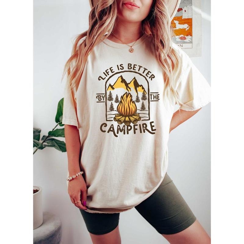 Life Is Better Campfire Shirt Funny Camping Shirt Camper Dad Shirt Hiking Lover Shirt Nature Shirt Her T-Shirts, Hoodie, Sweatshirt - T-Shirt, Sweatshirt, Hoodie