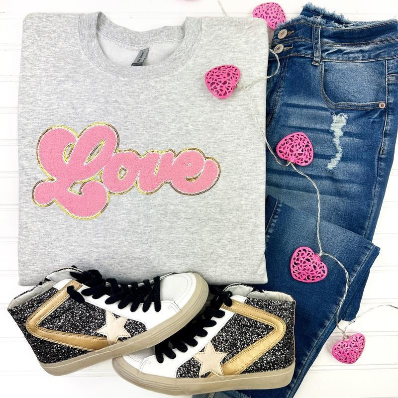 Light Pink Chenille Love Patch ASH GREY T-Shirts, Hoodie, Sweatshirt - T-Shirt, Sweatshirt, Hoodie
