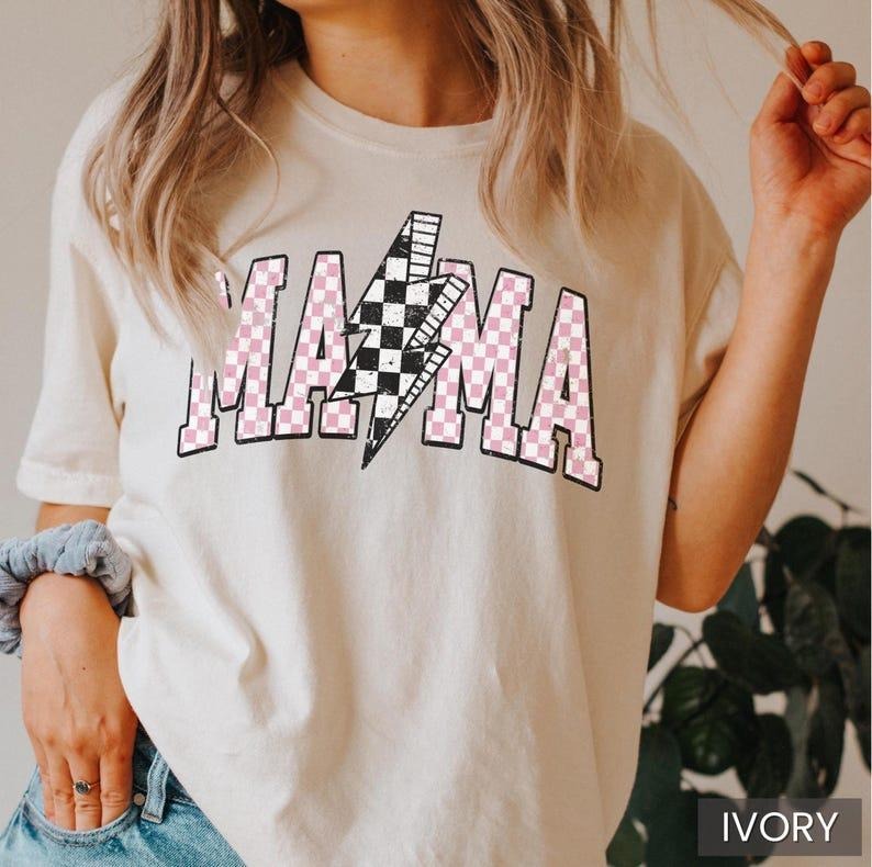 Lightning Bolt Mama Shirt Retro Checkered Mama Comfort Colors Mama Presents Mom Homeschool Mom Shirt T-Shirts, Hoodie, Sweatshirt - T-Shirt, Sweatshirt, Hoodie