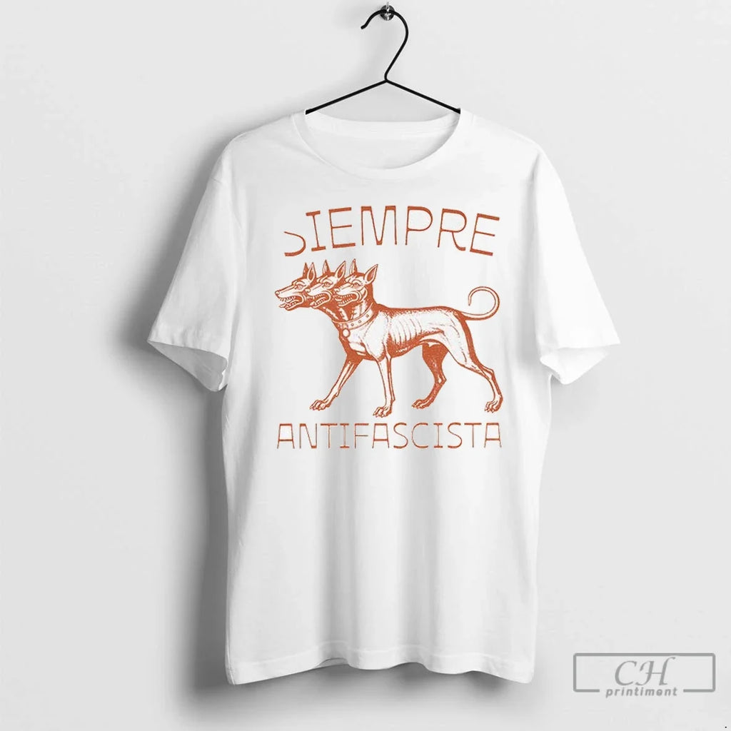 Linocut 3 Headed Dog Siempre Antifascista Anti Fascism T Shirts Unisex T-shirt, Sweatshirt, Hoodie, Long Sleeve Tee - T-Shirt, Sweatshirt, Hoodie