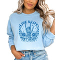 'Live Life You Won'T Regret' Light Blue Long Sleeve Tone Tone Blue Skeleton Hands Rock & Roll Shape Goth Grunge Alternative Edgy Statement Piece Bold Lovers Unique Ready Rock Your T-Shirts, Hoodie, Sweatshirt - T-Shirt, Sweatshirt, Hoodie