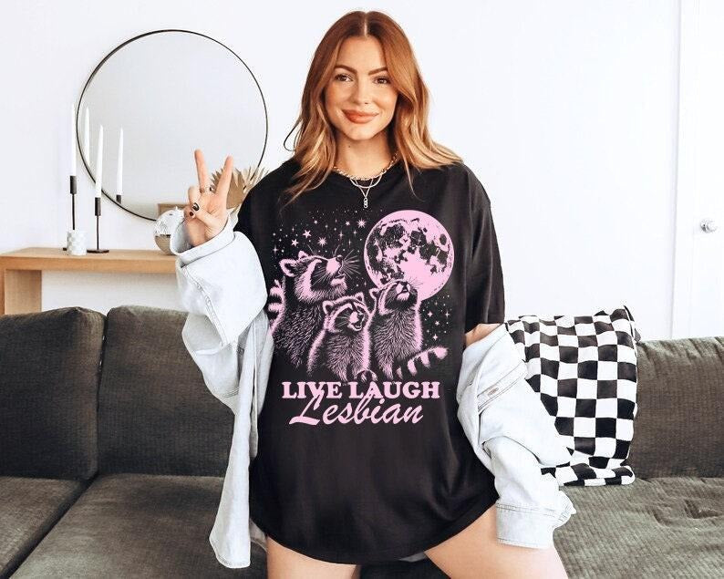 Live Laugh Lesbian Funny Lesbian Shirt Retro Lesbian Shirt Wlw Sapphic Shirt Queer Owned Shops Femme Butch Dyke T-Shirts, Hoodie, Sweatshirt - T-Shirt, Sweatshirt, Hoodie