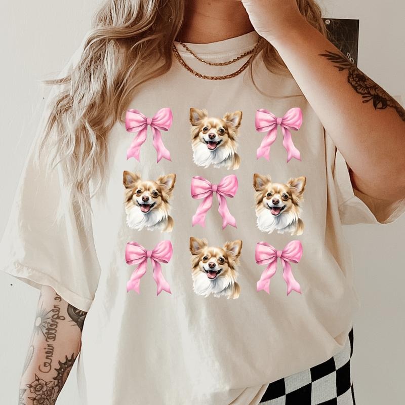Long Haired Chihuahua Bows Shirt ~ Relaxed Fit Printed USA Womenswear Casual Comfort Cotton Top Athletic Boho Chic T-Shirts, Hoodie, Sweatshirt - T-Shirt, Sweatshirt, Hoodie