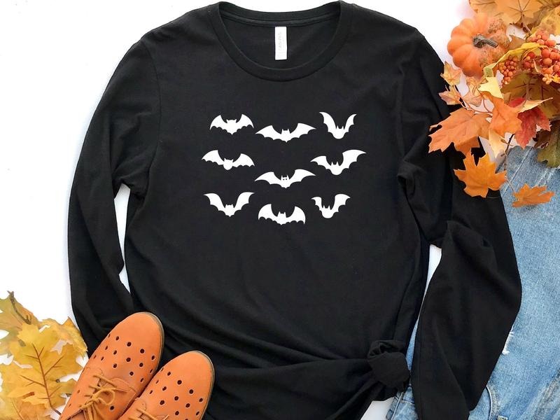 Long Sleeve Bats Halloween Shirt Halloween Party Halloween Costume Cute Halloween Shirt Trick Treat Bats Halloween Spooky Season TK43GN T-Shirts, Hoodie, Sweatshirt - T-Shirt, Sweatshirt, Hoodie