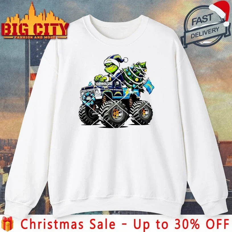Los Angeles Chargers Grinch Christmas Monster Truck shirt Unisex T-shirt, Sweatshirt, Hoodie, Long Sleeve Tee - T-Shirt, Sweatshirt, Hoodie