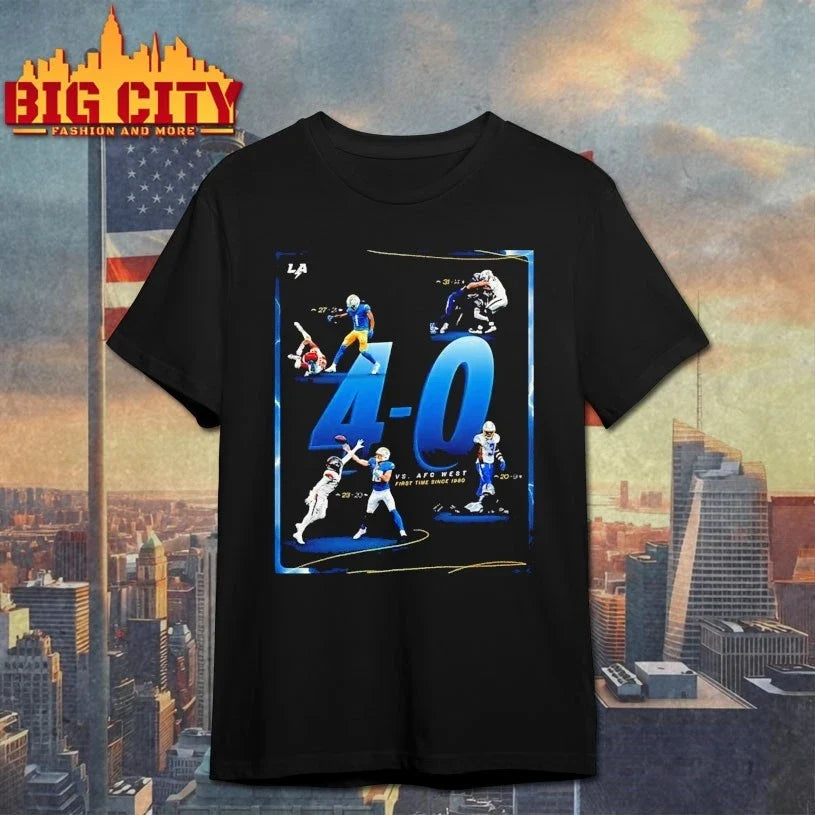 Los Angeles Chargers Job’s Not Finished 4-0 shirt Unisex T-shirt, Sweatshirt, Hoodie, Long Sleeve Tee - T-Shirt, Sweatshirt, Hoodie
