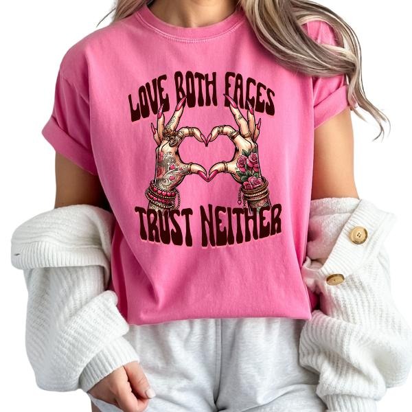 Love Both Faces Trust Neither Sarcastic Inked Mama Offensive Short Sleeve Womenswear Casual Tattoo Lovers Funny Shirt Humor T-Shirts, Hoodie, Sweatshirt - T-Shirt, Sweatshirt, Hoodie