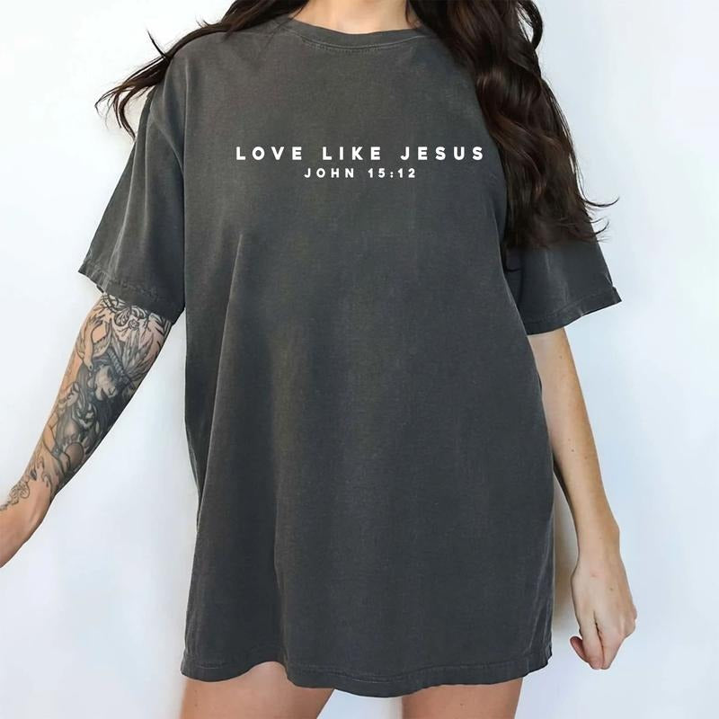 Love Like Jesus Shirt John 15:12 Christian Simple Quote Bible Verse Printed Tops Christian Shirt Religious Jesus Lover Minimalist Christian Casual Womenswear Comfort Fabric Cotton Fit Chic T-Shirts, Hoodie, Sweatshirt - T-Shirt, Sweatshirt, Hoodie