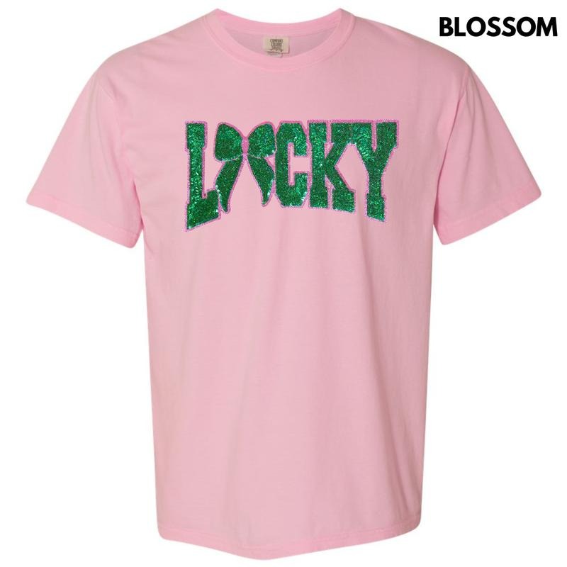 Lucky Bow Sequin Patch Comfort Colors T-Shirts, Hoodie, Sweatshirt - T-Shirt, Sweatshirt, Hoodie