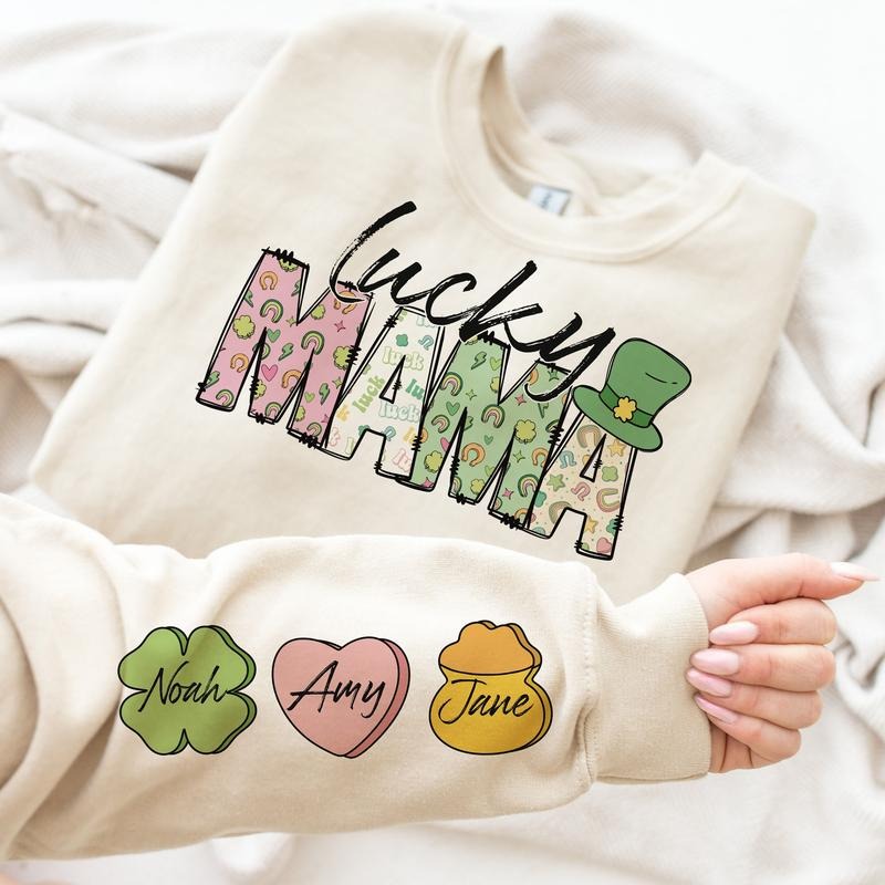 Lucky Mama Lucky St Patty'S Day Mama Sleeve S Shamrock Mama St Patrick'S Day Irish T-Shirts, Hoodie, Sweatshirt - T-Shirt, Sweatshirt, Hoodie