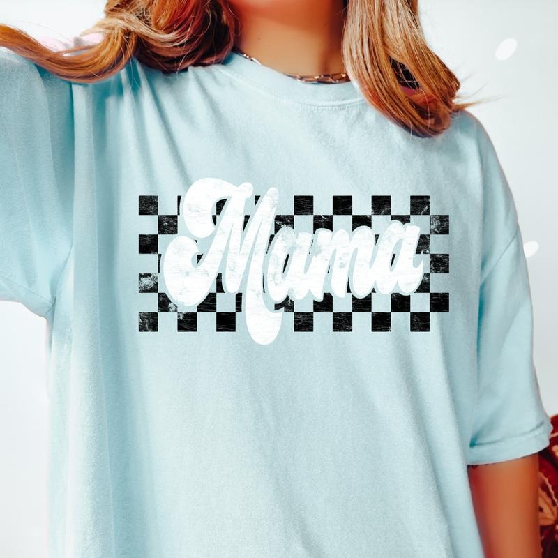MAMA SHIRT GROOVY FONT CHECKERS MOM SHIRT CHECKERED MAMA SHIRT COMFORT COLORS CASUAL COTTON Fabric Top Womenswear Printed T-Shirts, Hoodie, Sweatshirt - T-Shirt, Sweatshirt, Hoodie