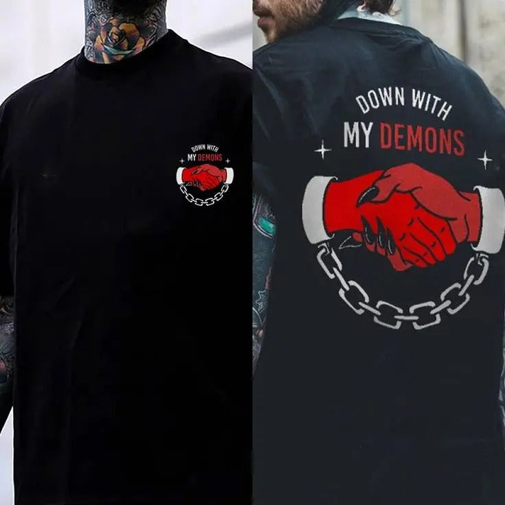 MY DEMONS Letter Print Loose Double Sided Shirt Man Character Motorcycle Shirt Shirt Naughty Clothes Menswear Classic Classic Cotton Fabric Classic Menswear Pocket Sport T-Shirts, Hoodie, Sweatshirt - T-Shirt, Sweatshirt, Hoodie