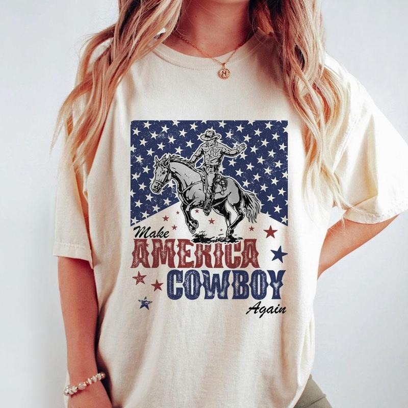 Make America Cowboy Again Shirt Western Fourth July Western Shirt 4th July Shirts USA Flag Shirt America Retro Shirts Country Western Her Fourth July Tops T-Shirts, Hoodie, Sweatshirt - T-Shirt, Sweatshirt, Hoodie