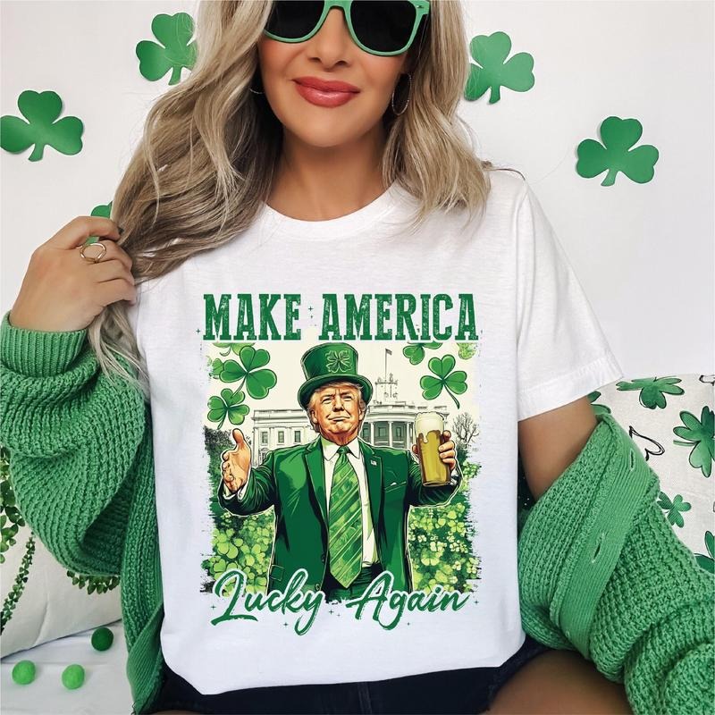 Make America Lucky Again Shirt Trump St Patricks Day Shirt Lucky Shamrock Political Lucky Shirt Patriotic Irish Funny Trump T-Shirts, Hoodie, Sweatshirt - T-Shirt, Sweatshirt, Hoodie